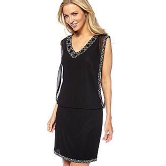 JKara Beaded Dress Black Blouson Sleeveless Size 12 - Picture 2 of 16